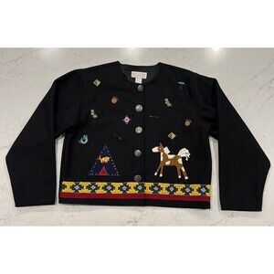 CASEY‎ COLEMAN Vintage Embroidery Applique Southwestern Wool Blend Jacket Sz M/L